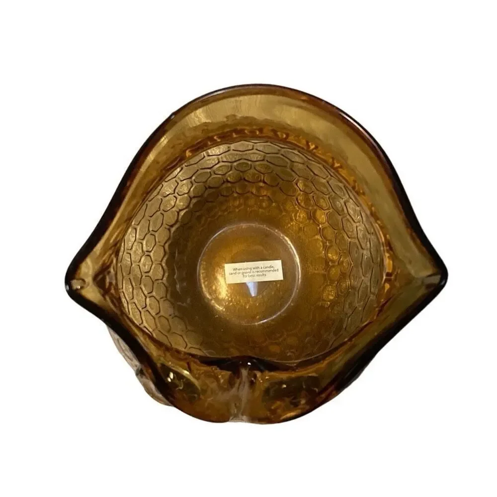 Amber‎ Glass Honeycomb Owl Vase candleholder Retro Decor  8” - Picture 5 of 6